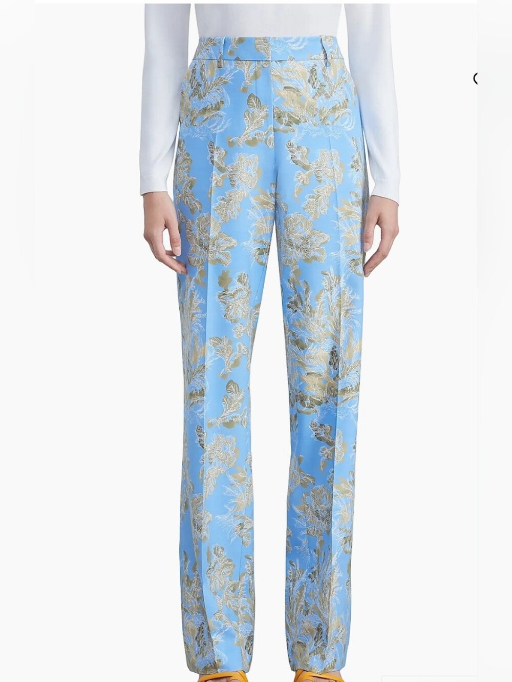 Lafayette 148 New York Gates Blue Floral Frost Straight Leg Pants Size 6
